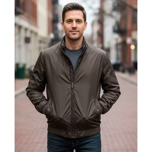 Rainforest Men's Packable Jacket Full Zip Lightweight Bomber Brown Outdoor Sz XL